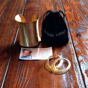 Charles Albert Brass Cuff and Earrings